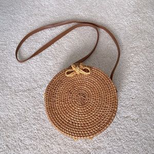 Round Rattan Woven Wicker Crossbody Bag